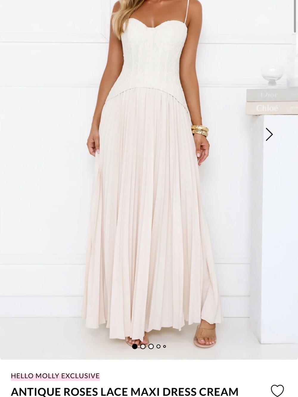 Hello Molly Cream Lace Bustier Pleated Maxi Dress